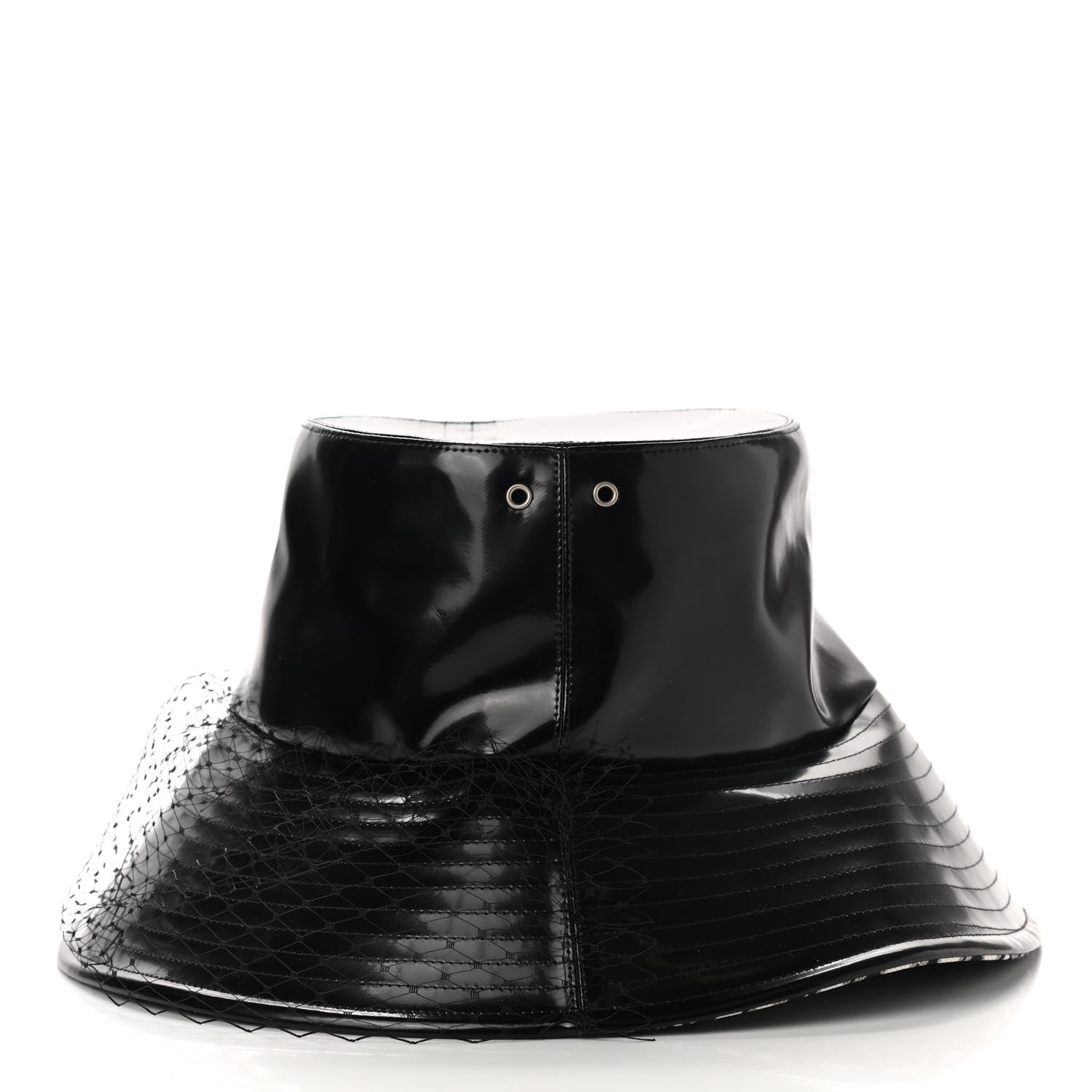 Christian Dior Patent Teddy-D Bob Bucket Hat with Veil 56 Black 4 of 8