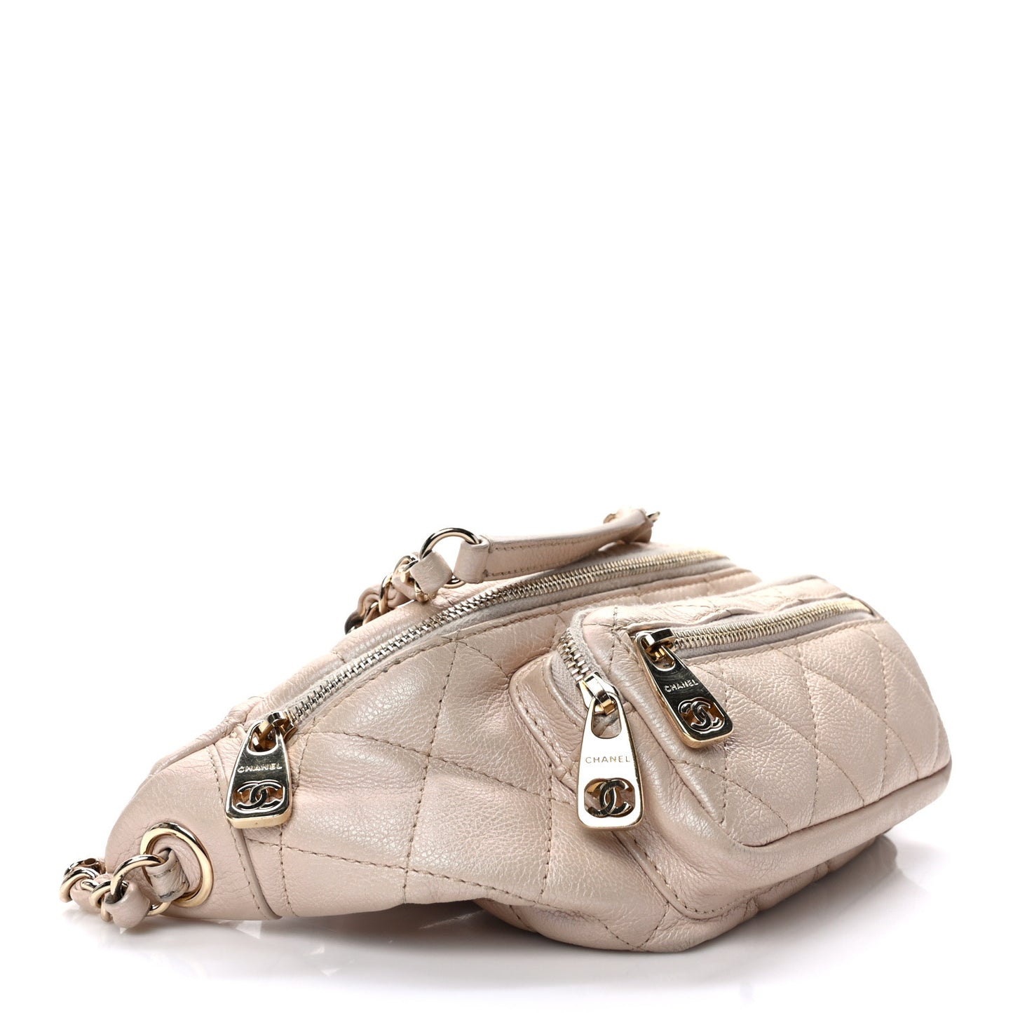 Iridescent Calfskin Quilted All About Waist Belt Bag Beige
