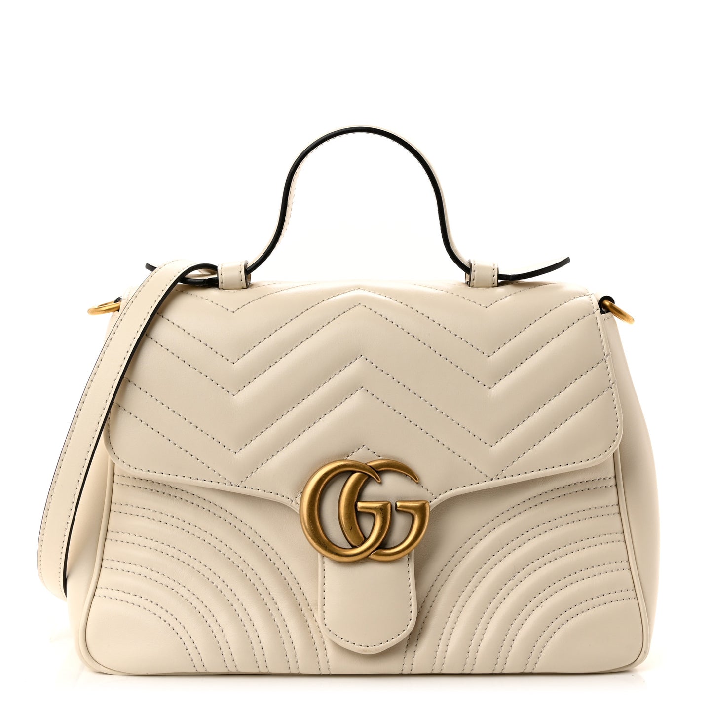 Calfskin Matelasse Small GG Marmont Top Handle Shoulder Bag White