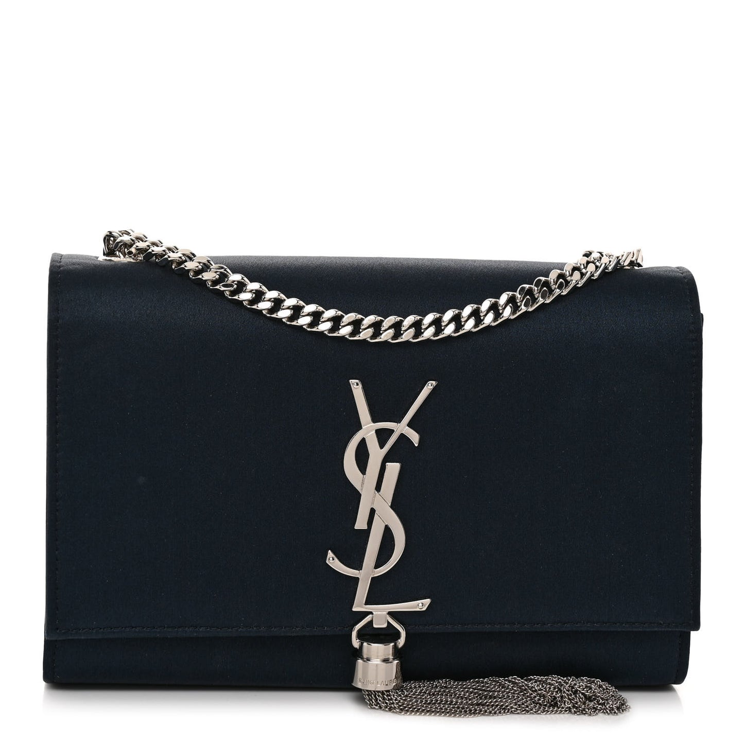Satin Small Classic Monogram Kate Tassel Satchel Navy Blue