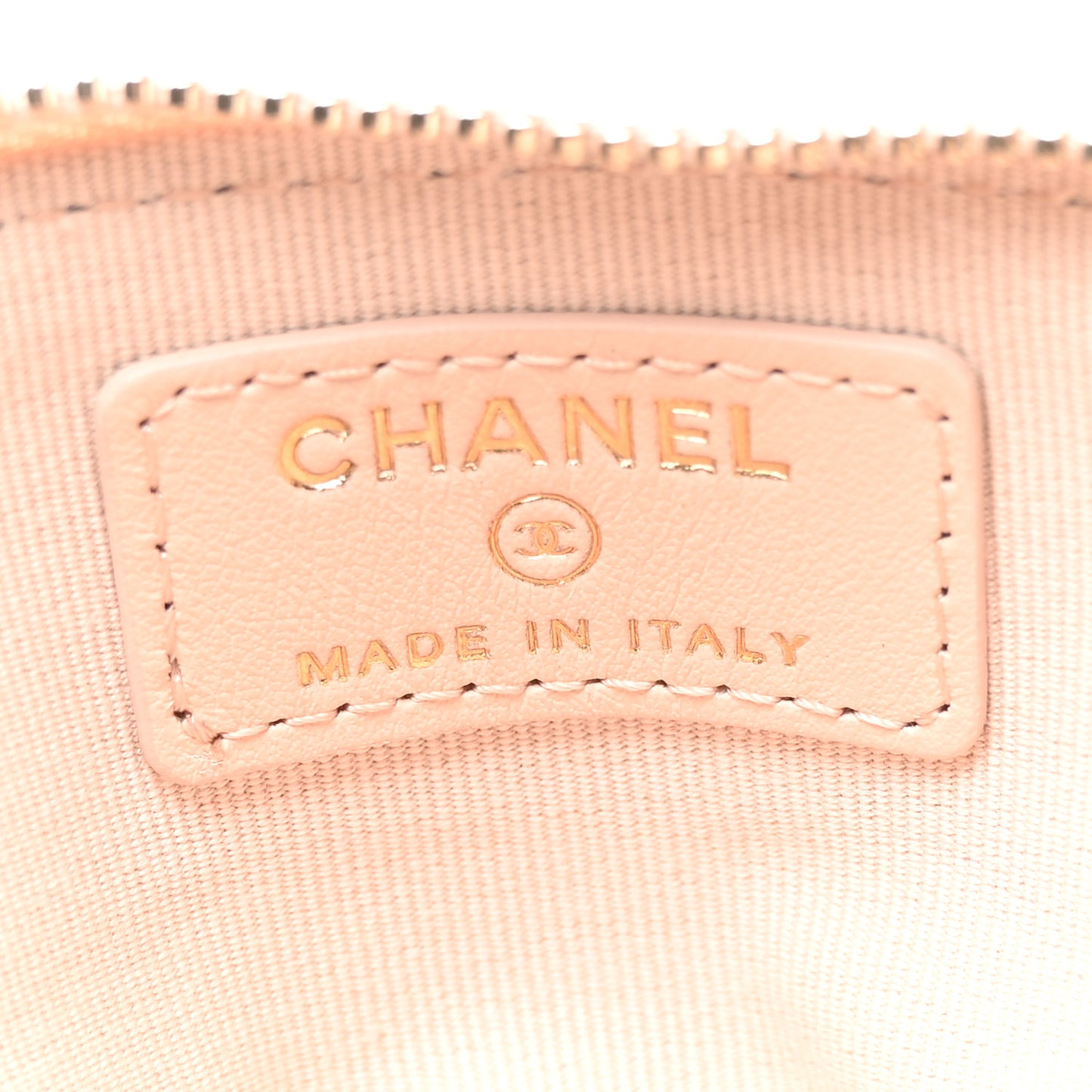 Caviar Quilted Zip Card Holder Wallet Light Beige