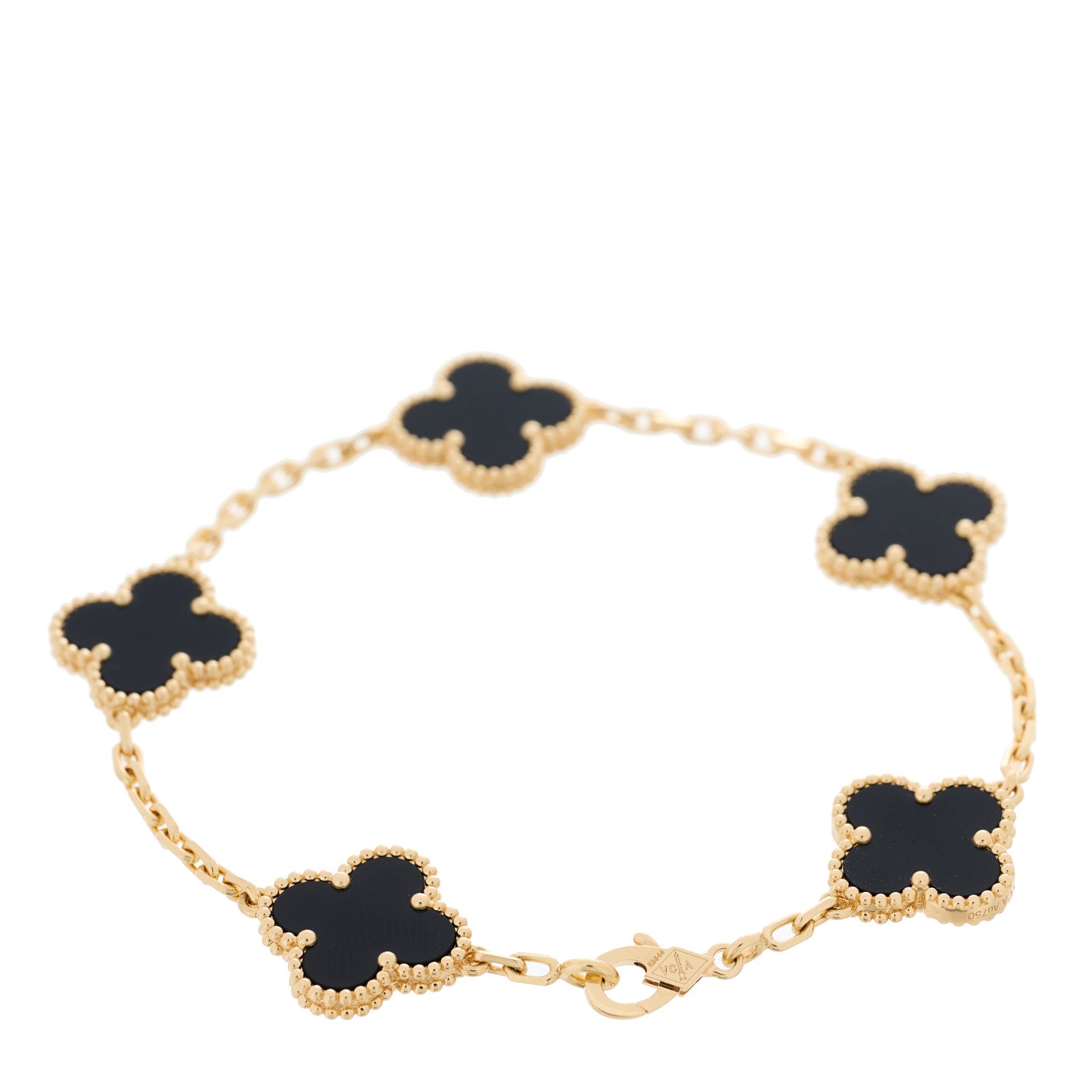 Van Cleef & Arpels 18K Yellow Gold Black Onyx 5 Motifs Vintage Alhambra Bracelet 2 of 5