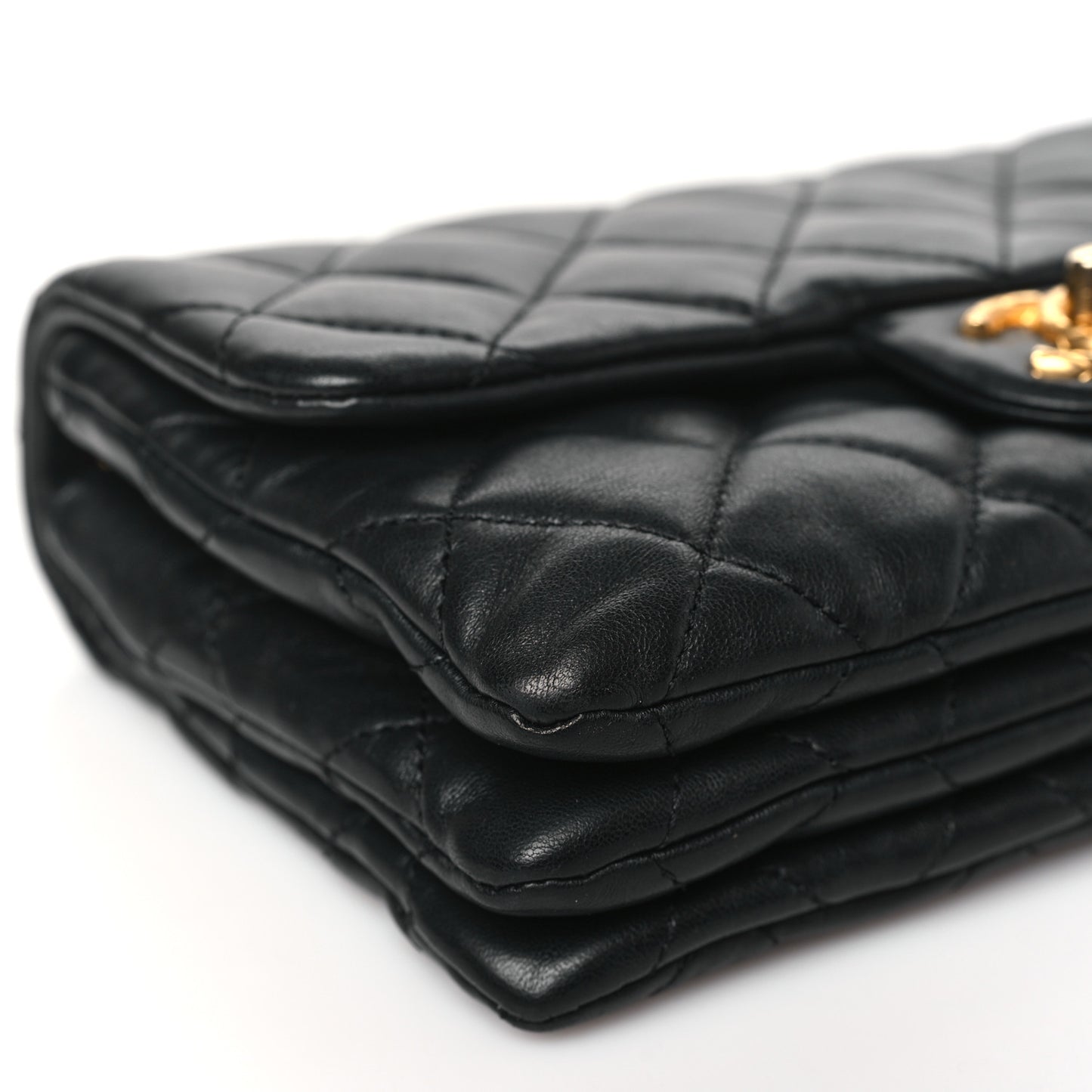 Lambskin Quilted Small Pillow Crush Flap Black