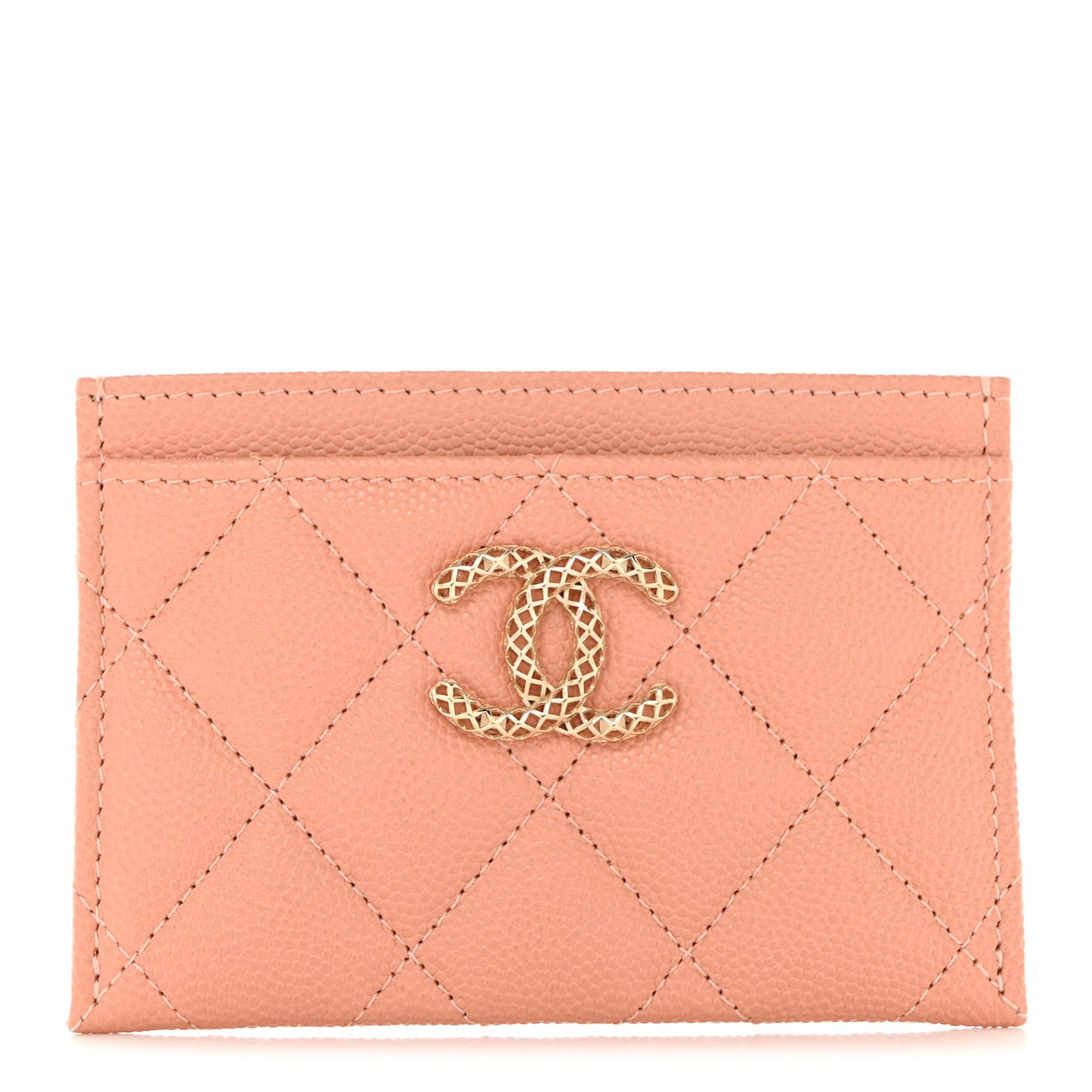 Caviar Metal Perforated Quilted CC Card Holder Beige