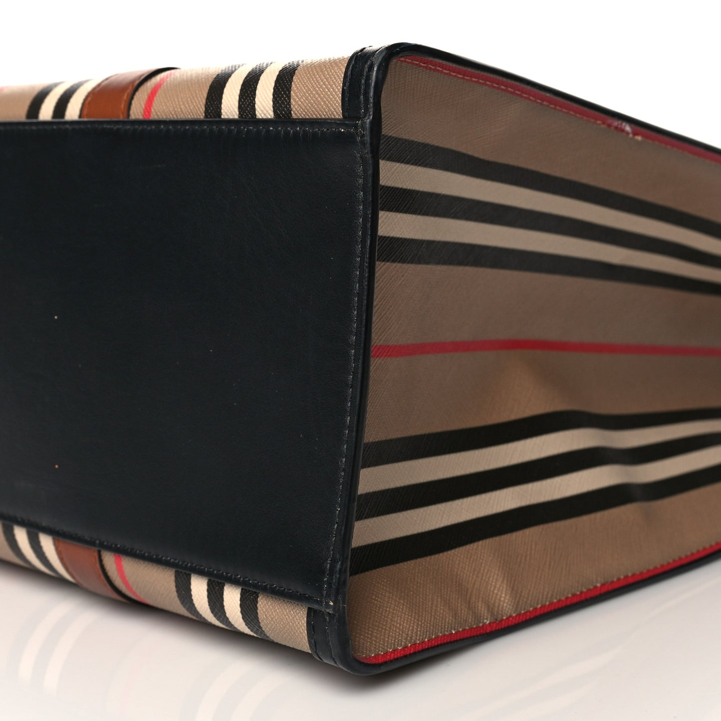 E-Canvas Stripe Medium Portrait Tote Bag Brown