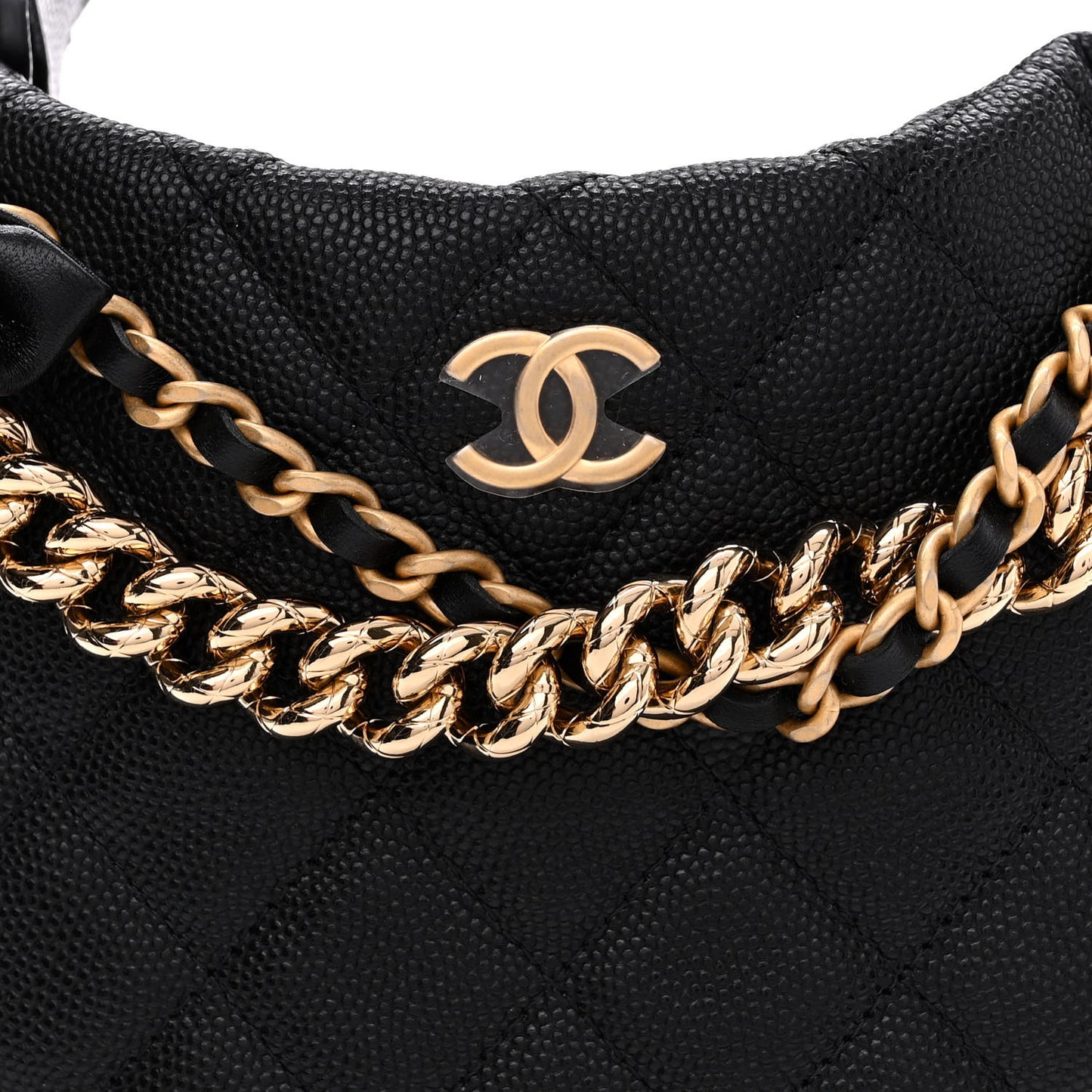 Shiny Caviar Quilted Bow Pouch Hobo Black