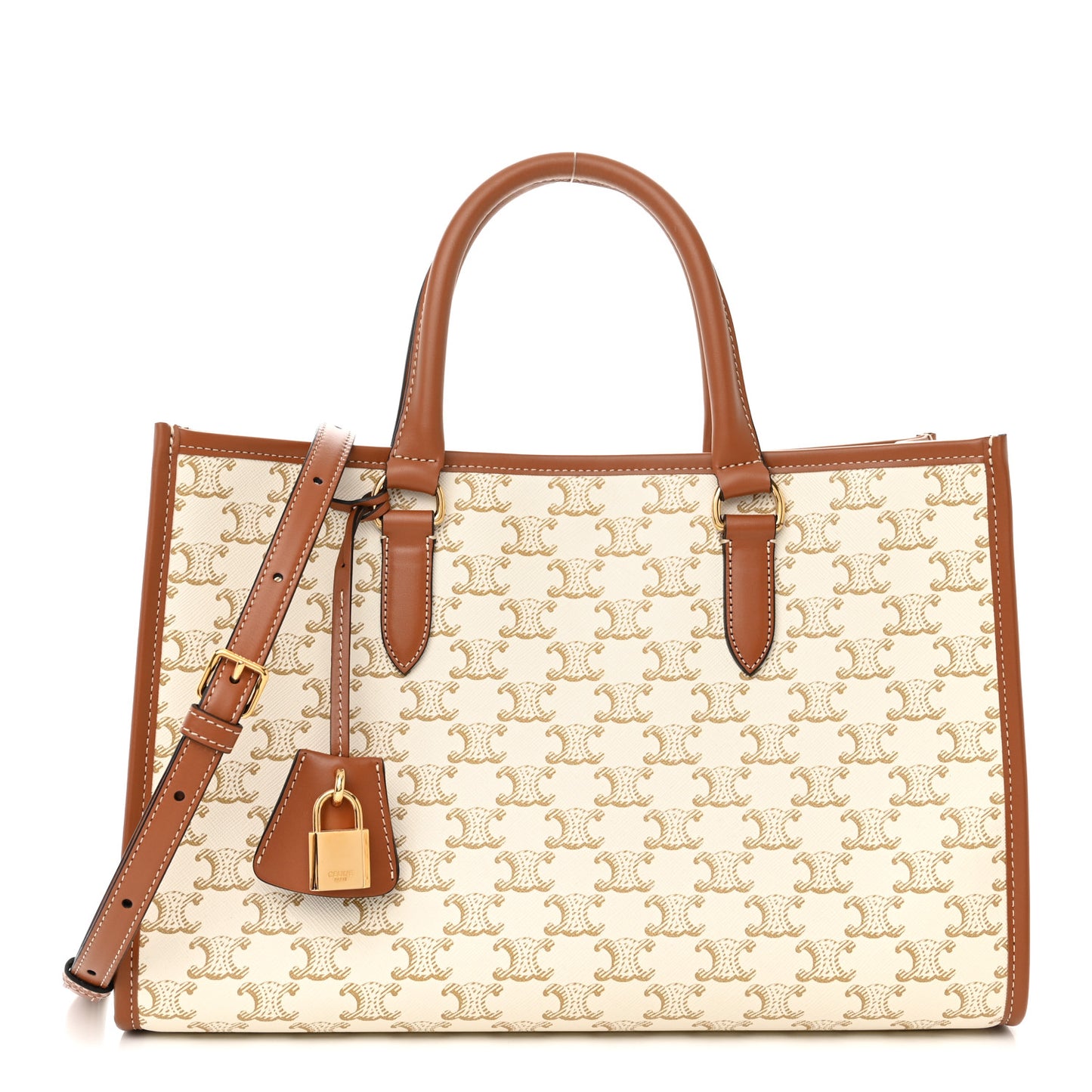 Triomphe Canvas Calfskin Mini Horizontal Cabas White