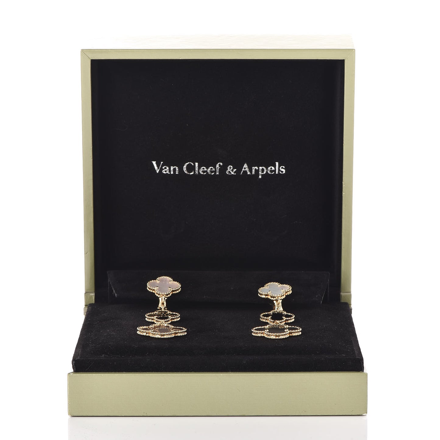 18K Yellow Gold Mother of Pearl Black Onyx 3 Motifs Magic Alhambra Earrings