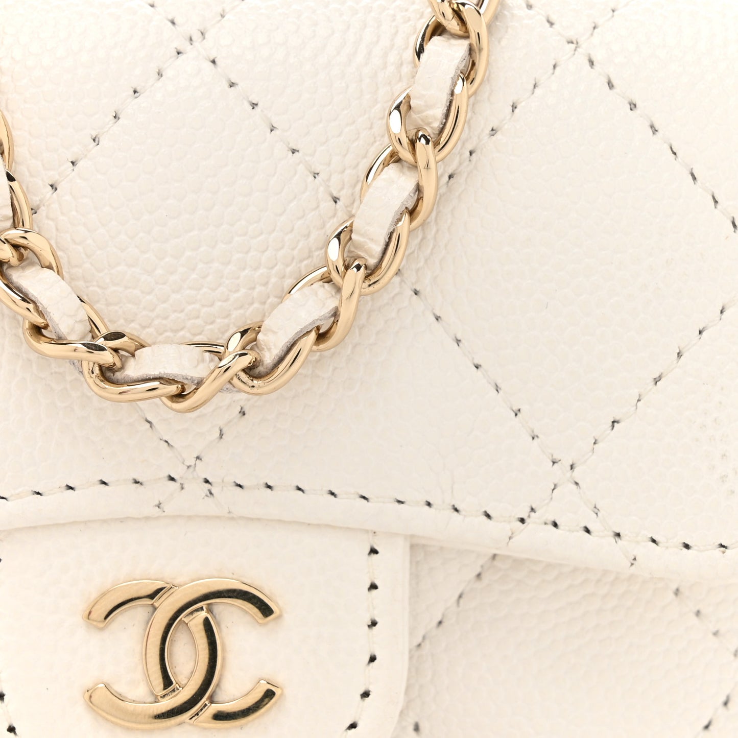 Caviar Quilted Mini Chain Belt Bag White