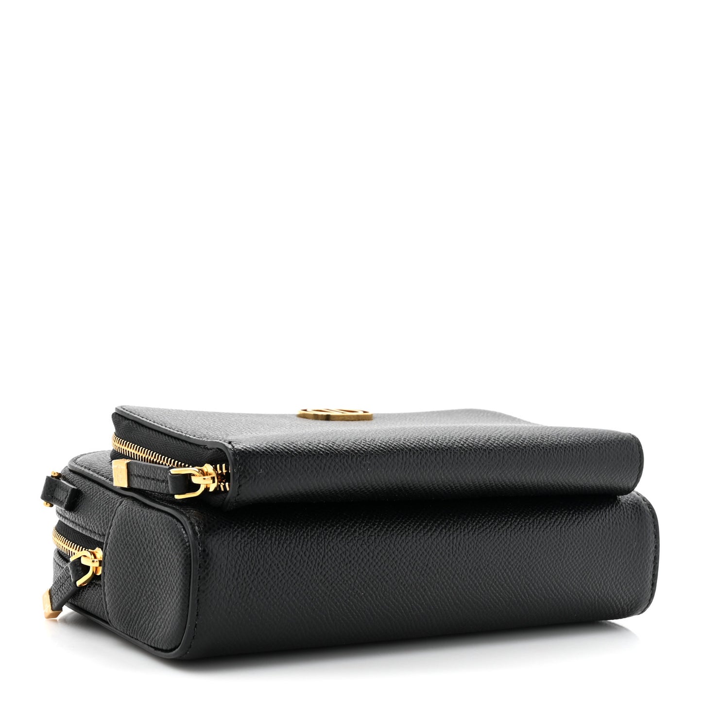 Grained Calfskin Caro Double Pouch Black