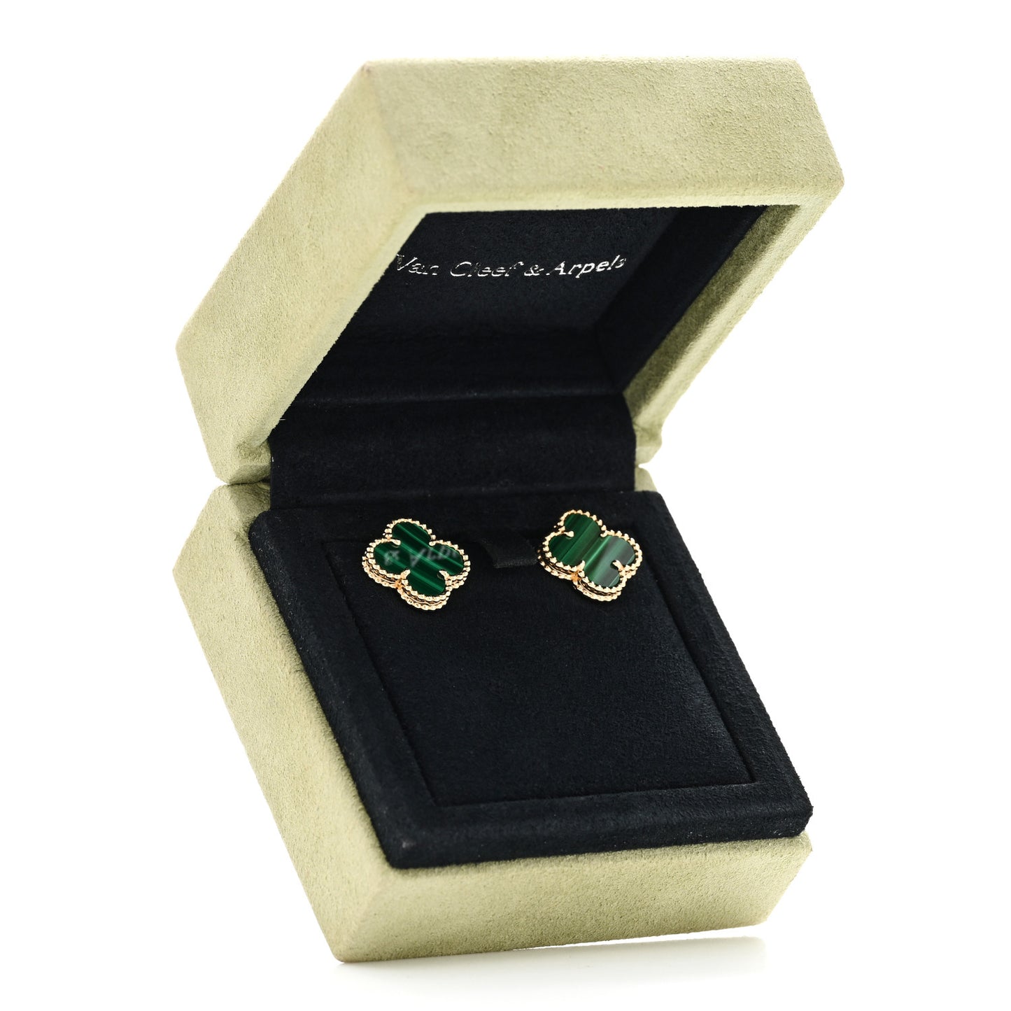 18K Yellow Gold Malachite Vintage Alhambra Earrings