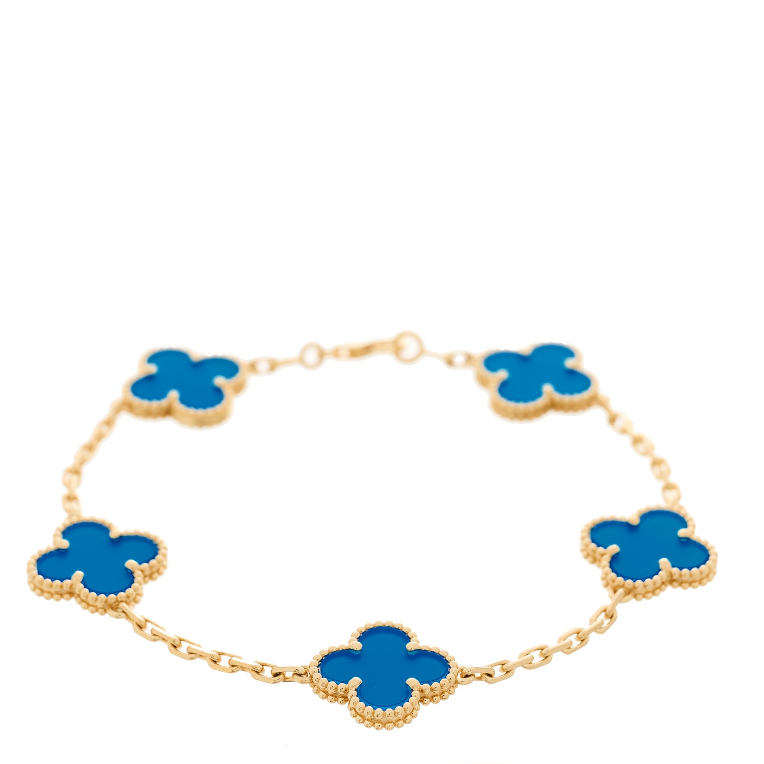 Van Cleef & Arpels 18K Yellow Gold Blue Agate 5 Motifs Vintage Alhambra Bracelet 1 of 5