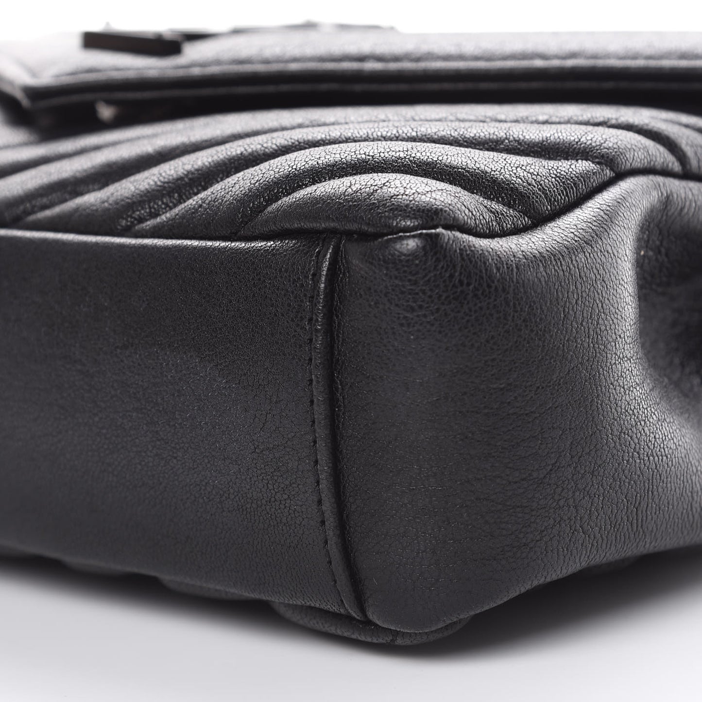 Sheepskin Matelasse Chevron Monogram Monochrome Medium College Bag Black