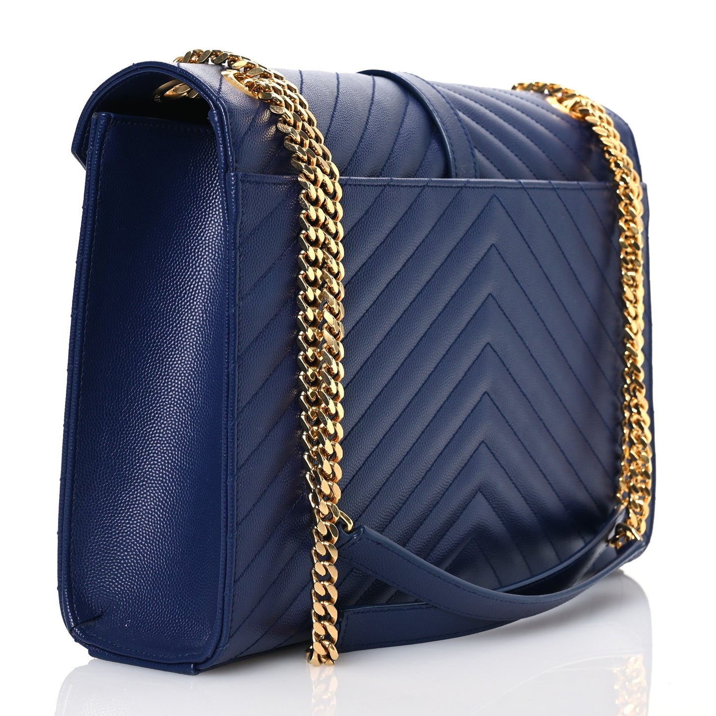Grain De Poudre Matelasse Chevron Large Monogram Satchel Navy Blue