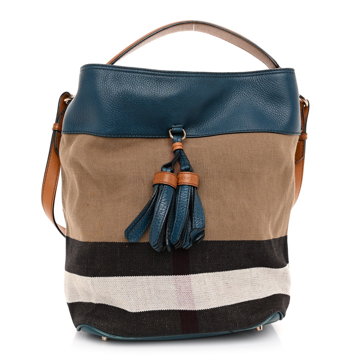 Grainy Calfskin Canvas Mega Check Medium Ashby Tassel Hobo Blue