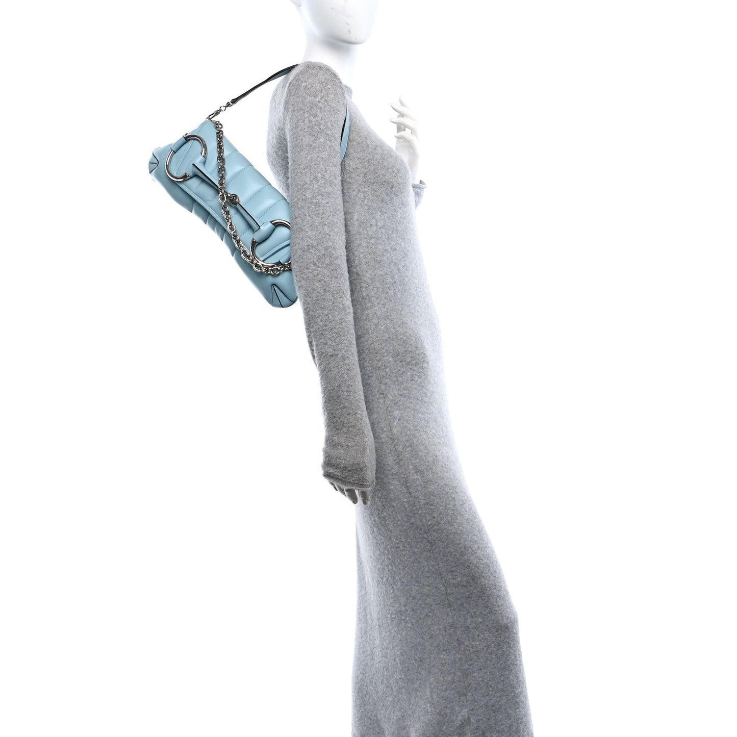 Nappa Vertical Matelasse Medium Maxi Horsebit Chain Shoulder Bag Crystal Snow