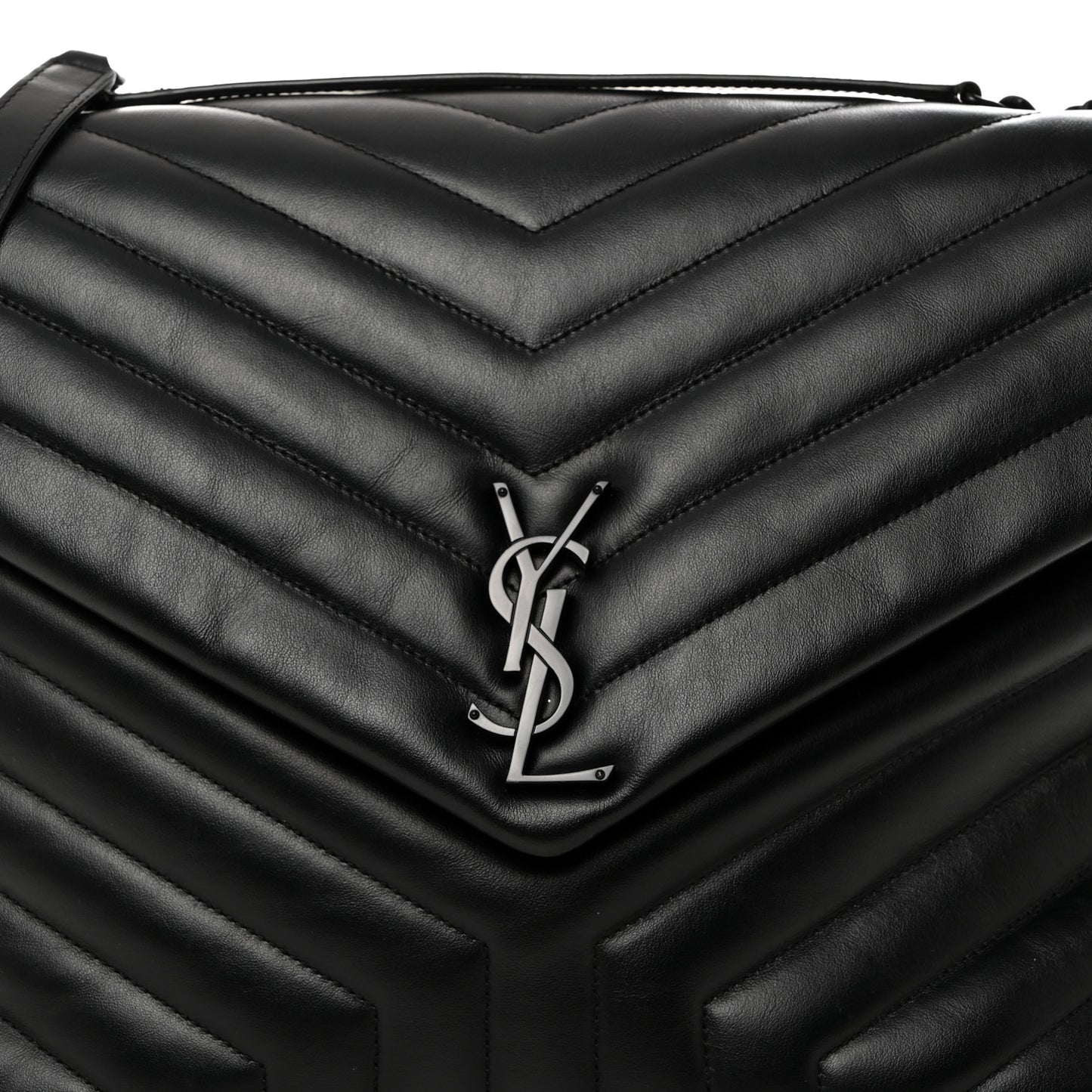 Calfskin Y Quilted Monogram Monochrome Large Loulou Chain Satchel Black