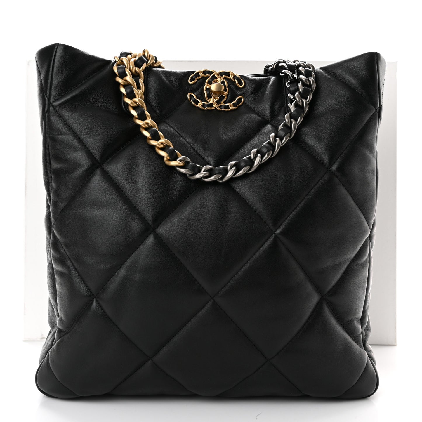 Lambskin Quilted Chanel 19 Shopping Bag Black