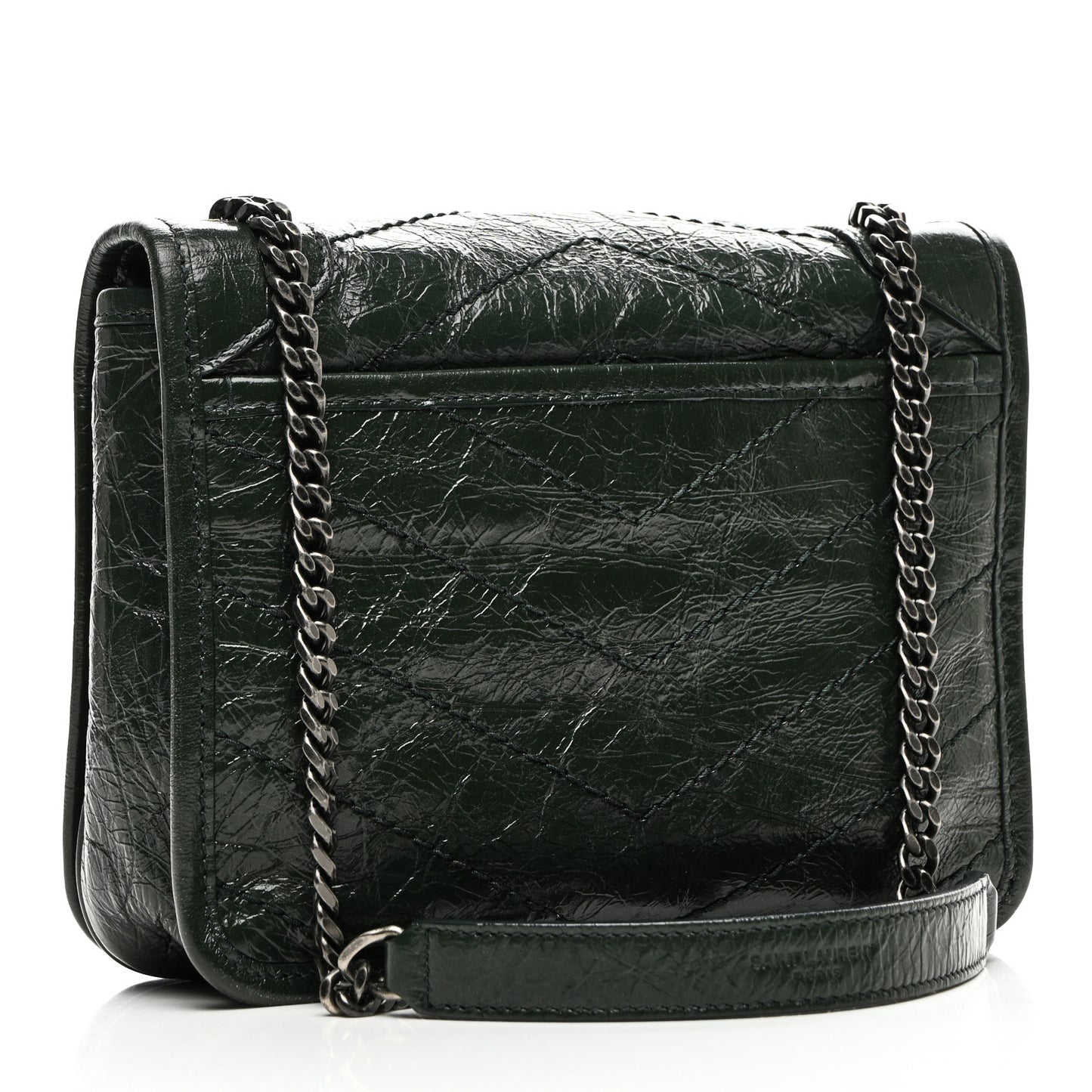 Crinkled Calfskin Matelasse Monogram Niki Chain Wallet Khaki Militaire