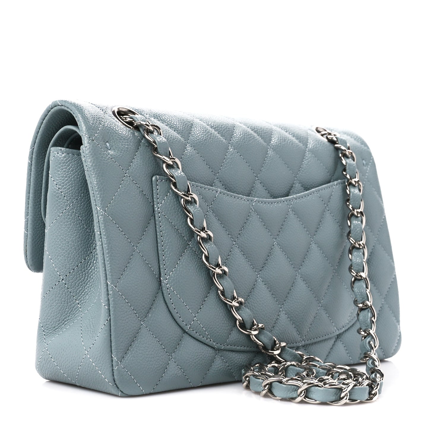 Caviar Quilted Small Double Flap Light Blue