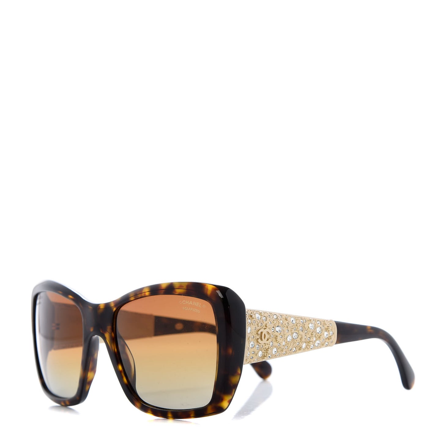 Crystal Polarized CC Square Sunglasses 5301-B Tortoise Gold