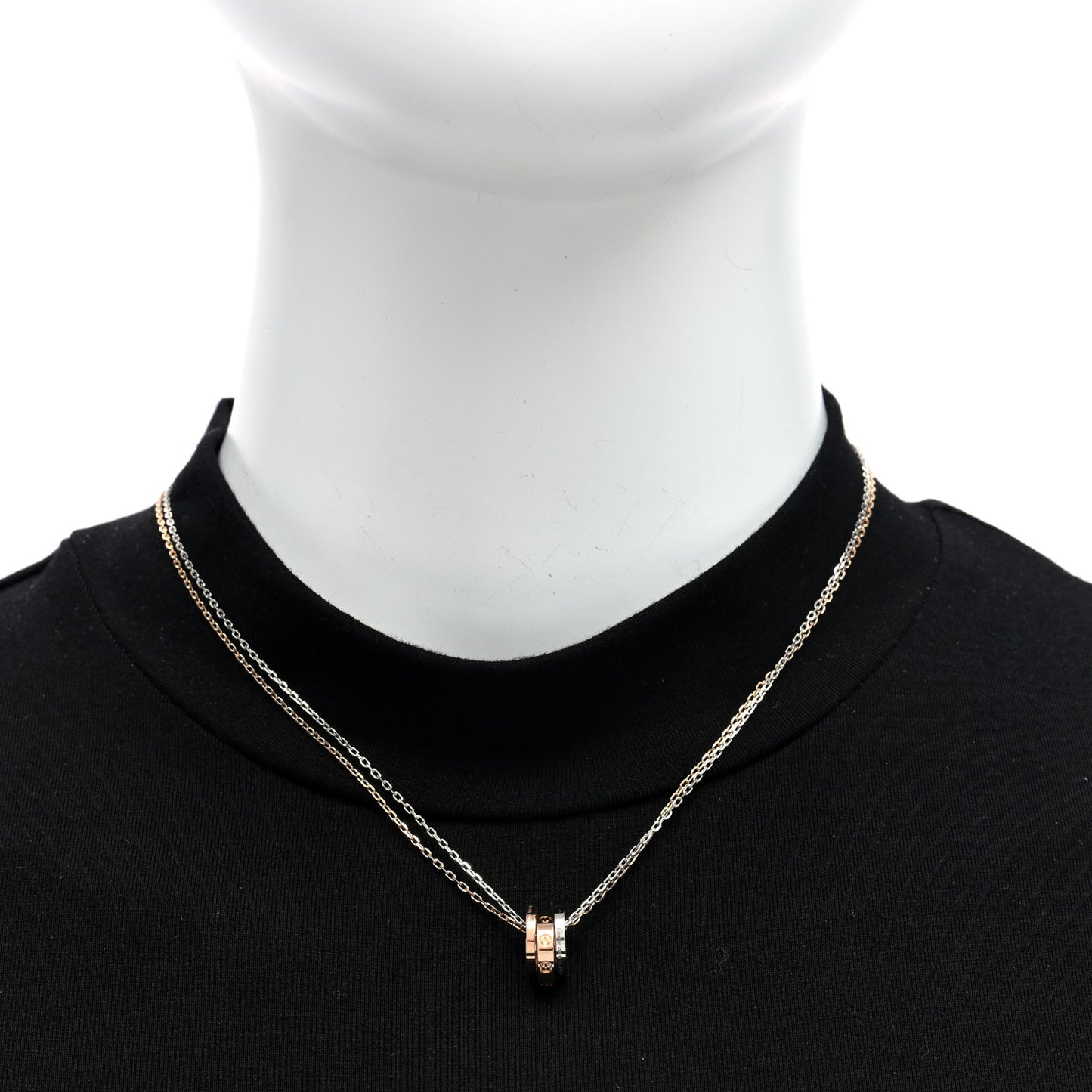 18K White Pink Gold Diamond Three Ring LOVE Pendant Necklace