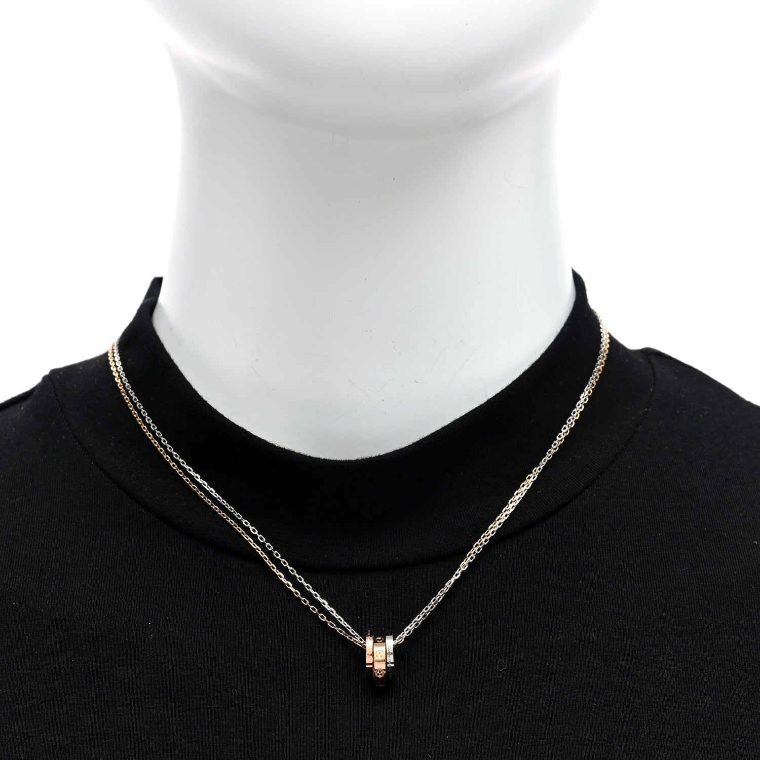 Cartier 18K White Pink Gold Diamond Three Ring LOVE Pendant Necklace 2 of 5
