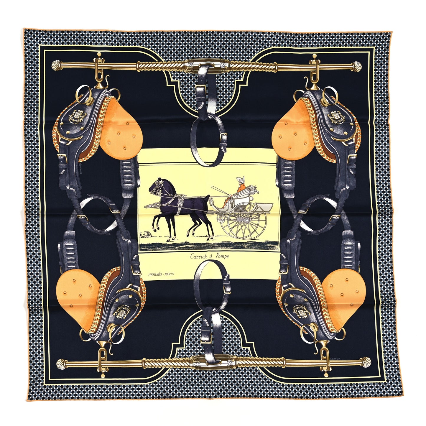 Silk Carrick a Pompe Scarf 70 Bleu Noir Jaune Soufre
