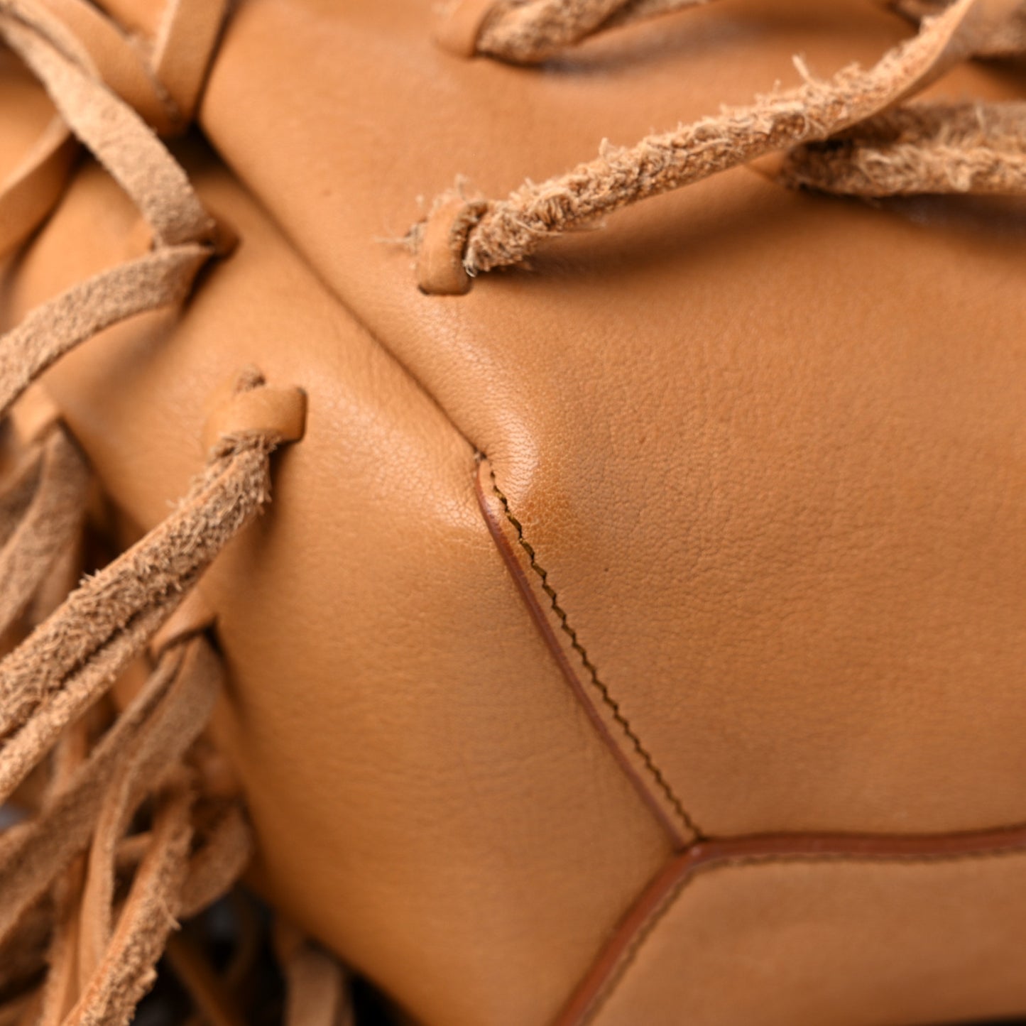 Calfskin Fringe Monogram Mini Bourse Bucket Bag Tan