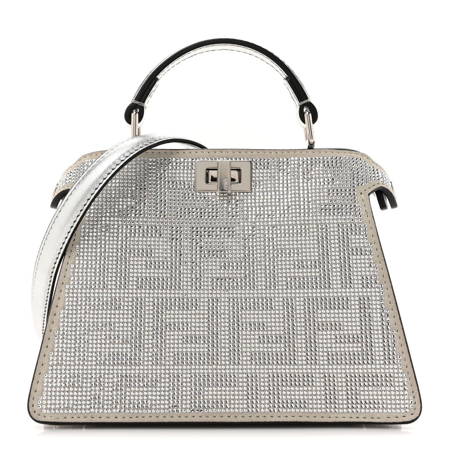 Fendi Crystal Vitello Laminato FF Petite Peekaboo I SEE U Satchel Crystal Argento 1 of 11