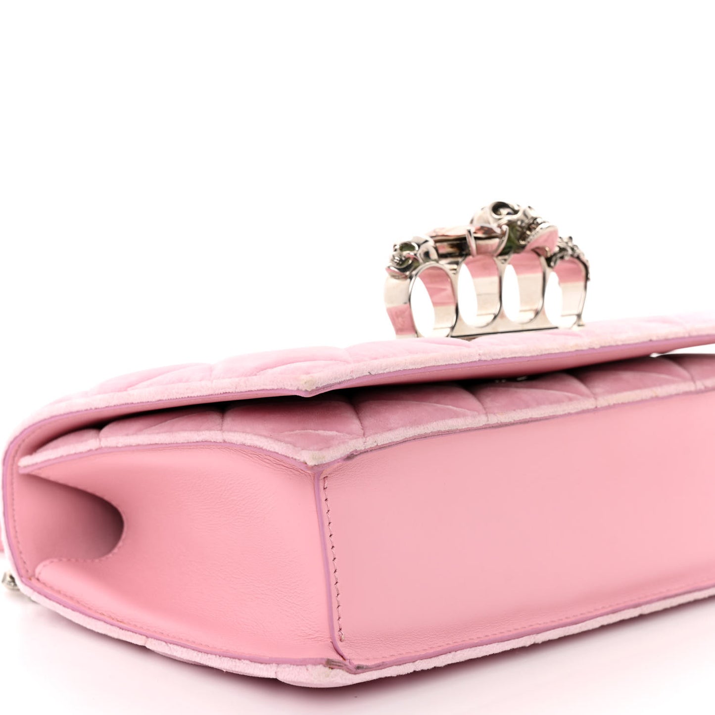 Velvet Quilted Knuckle Duster Shoulder Bag Pink