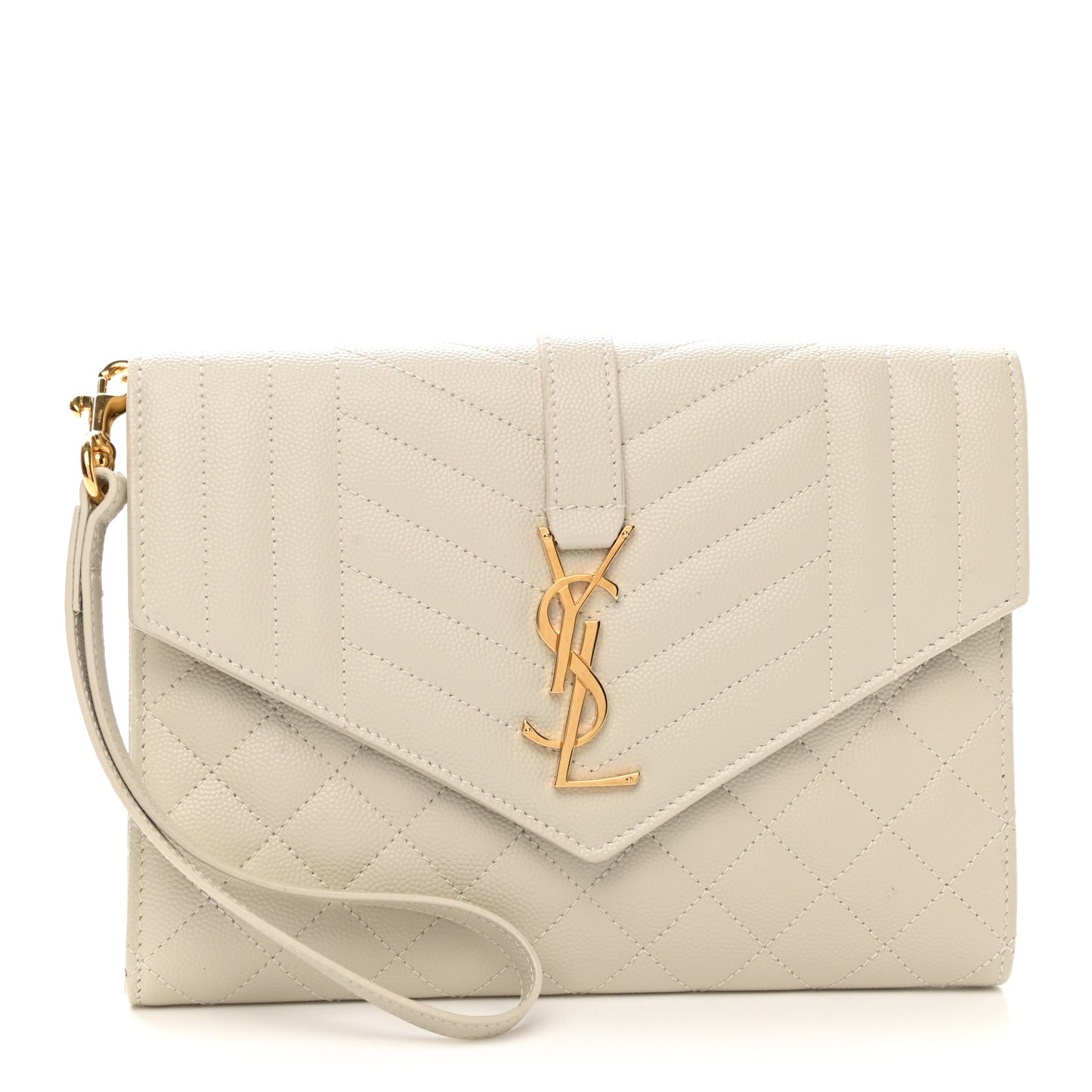 Grain De Poudre Textured Mixed Matelasse Triquilt Monogram Clutch Blanc Vintage