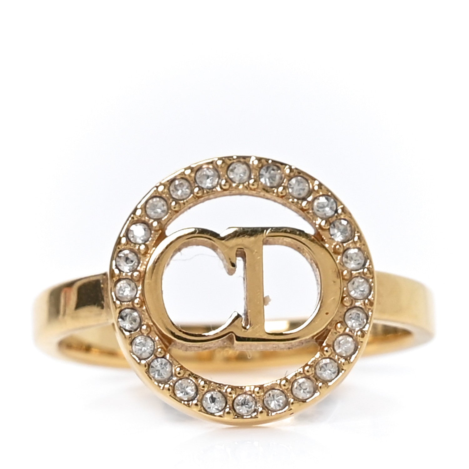 DIOR CDロゴ リング ゴールド Mサイズ Christian Dior Metal Crystal Round CD Ring M 50 5.25 Gold 1890869