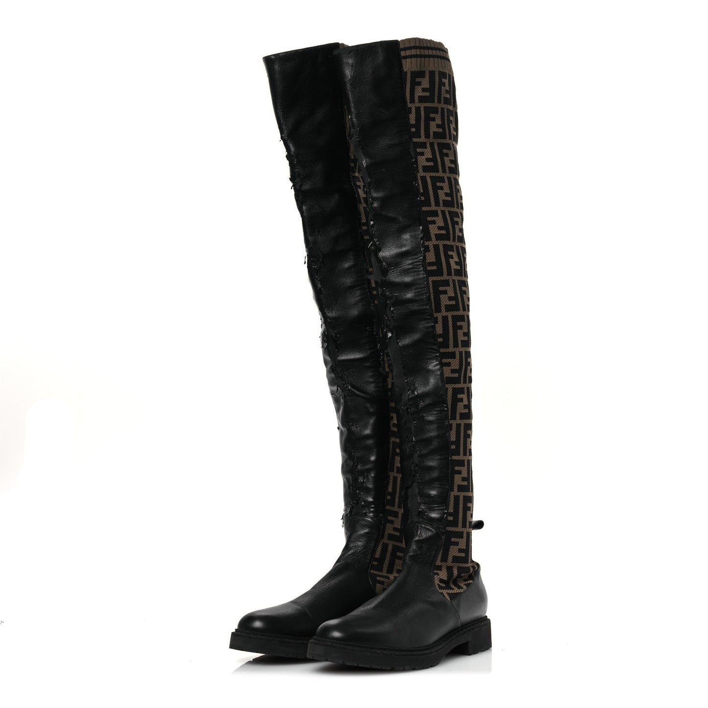 Nappa Microfiber Fabric FF Rockoko Thigh High Boots 39.5 Black Tobacco