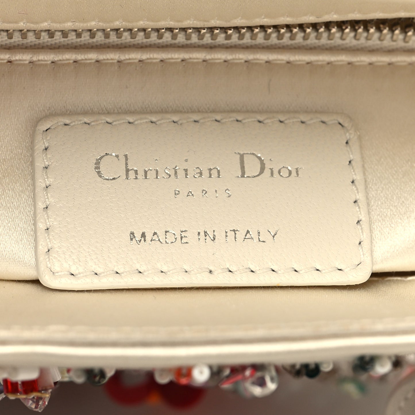 Satin Beaded Floral Embroidered Mini Lady Dior White Multicolor