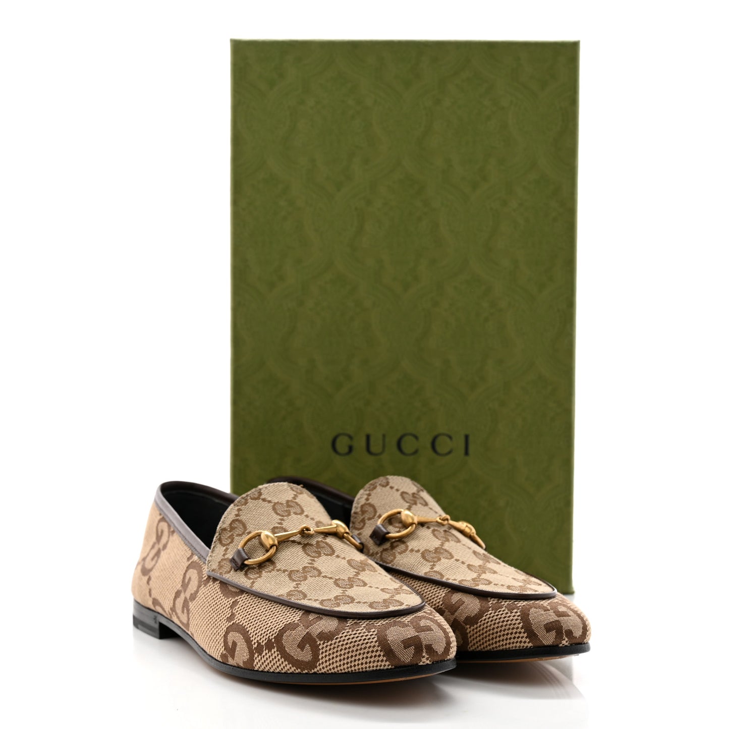 Monogram Jumbo GG Malaga Kid Horsebit Womens Jordaan Loafers 38 Camel Ebony New Acero Beige