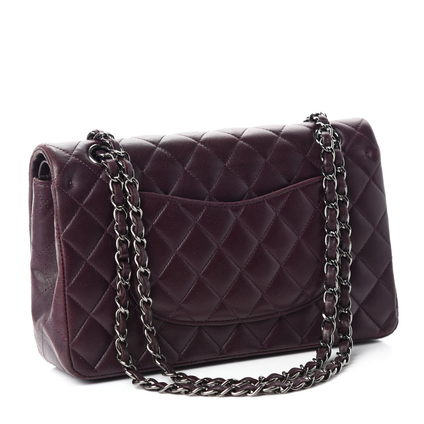 Lambskin Quilted Medium Double Flap Dark Purple