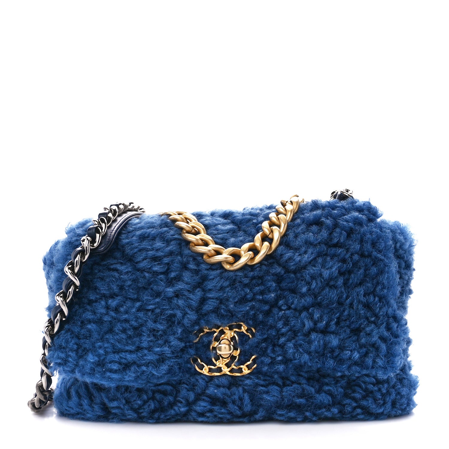 Chanel Shearling Sheepskin Medium Chanel 19 Flap Blue 1 of 10