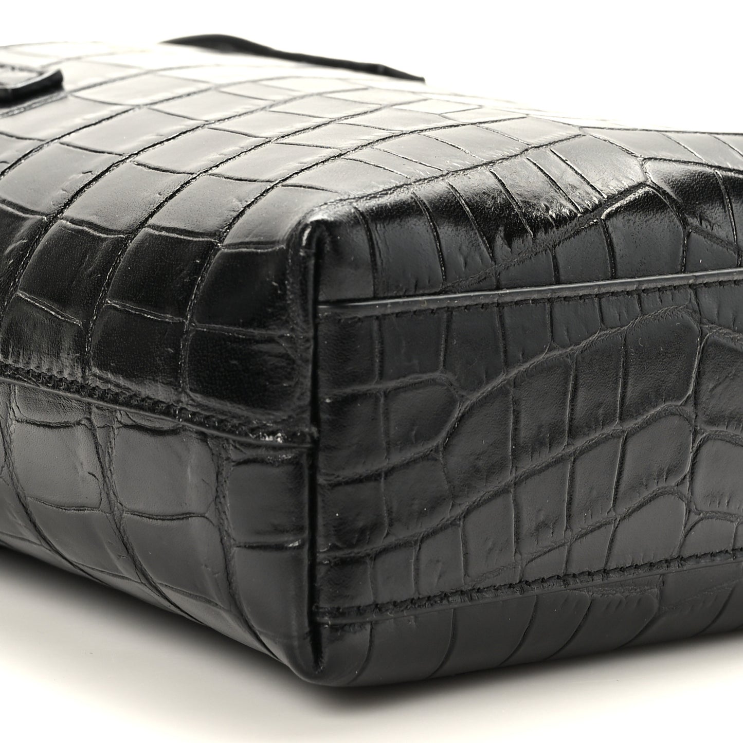 Calfskin Crocodile Embossed Paris Mini Toy Shopper Tote Black