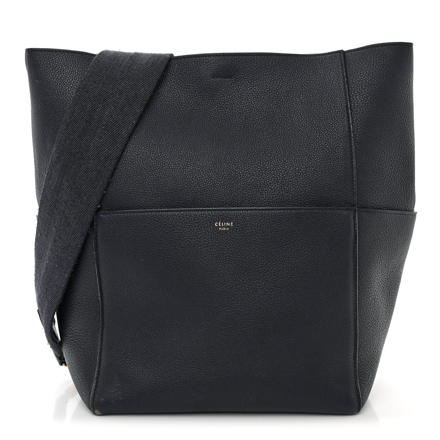 Soft Grained Calfskin Sangle Bucket Bag Navy Blue
