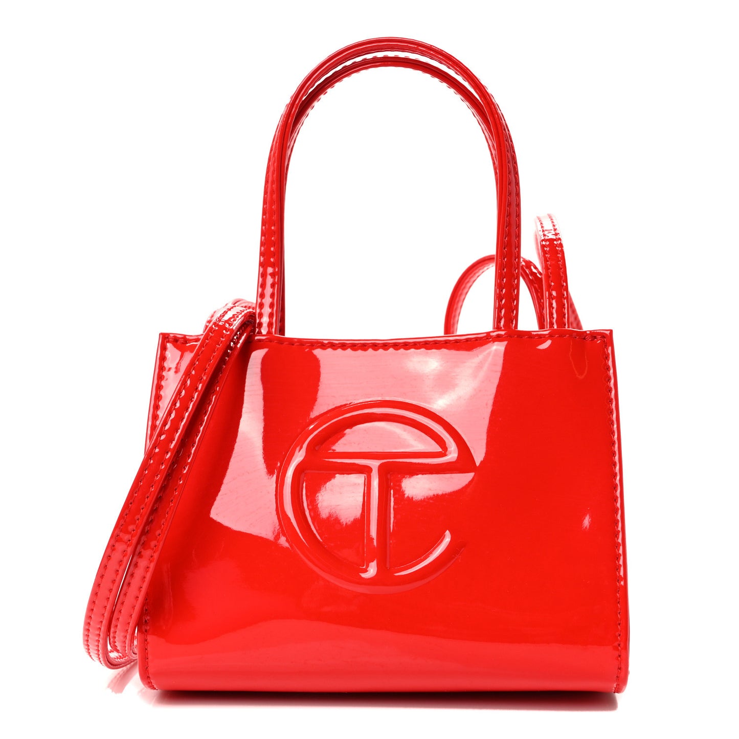 Patent Vegan Leather Small Shopping Bag Red