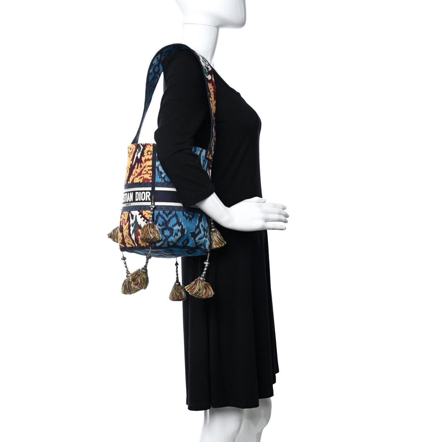 Canvas Embroidered Paisley D-Bubble Bucket Bag Blue Multicolor