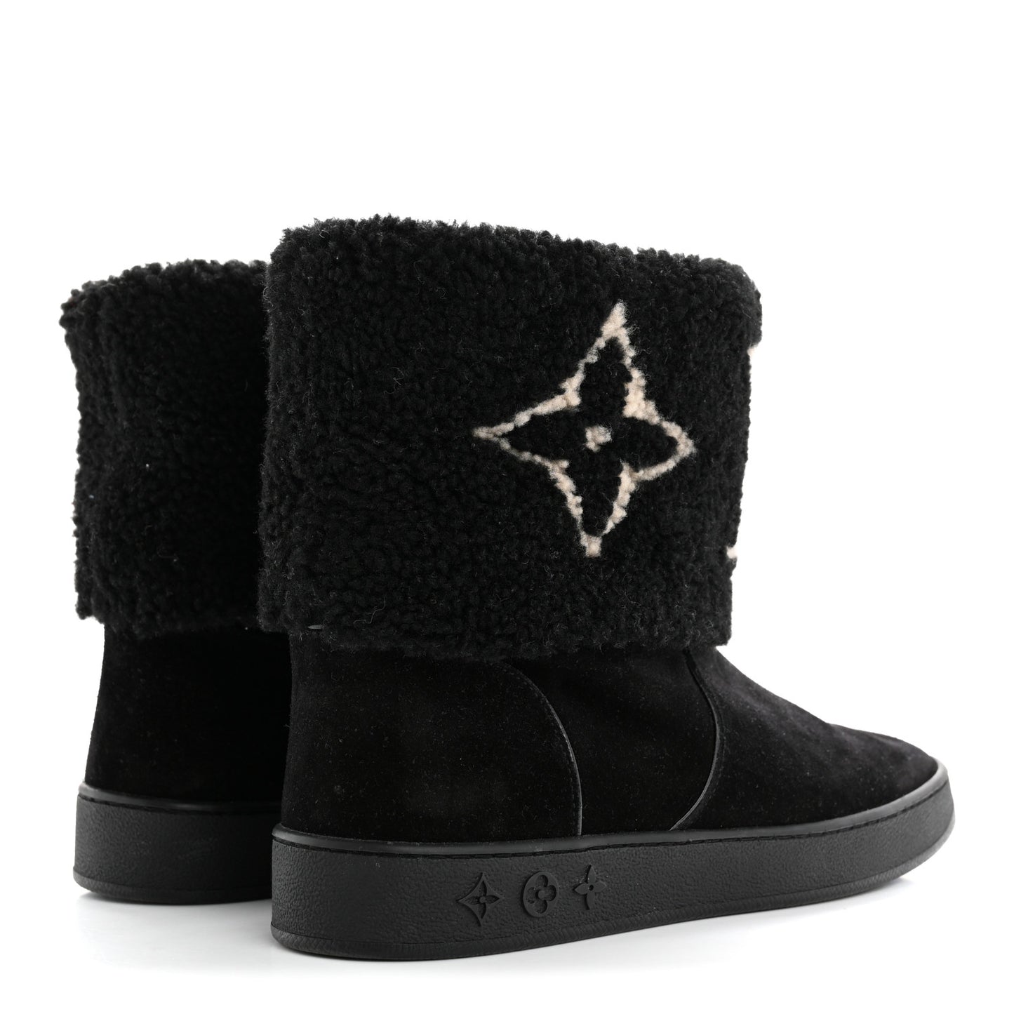 Suede Calfskin Shearling Snowdrop Flat Ankle Boot 38.5 Black