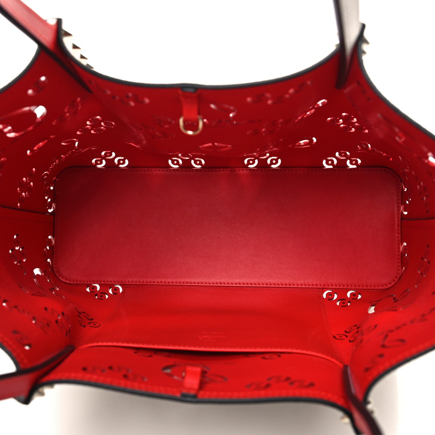 Calfskin Loubinthesky Small Perforated Cabarock Spikes Tote Snow