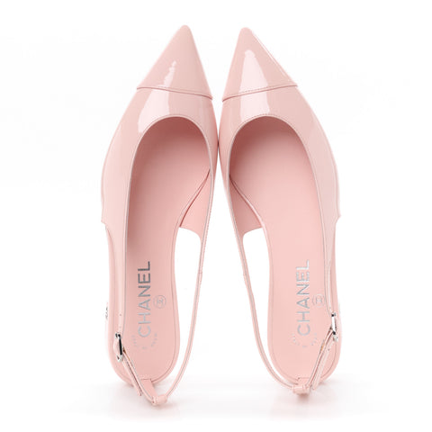 Patent Calfskin Cap Toe Slingback Flats 37.5 Light Pink