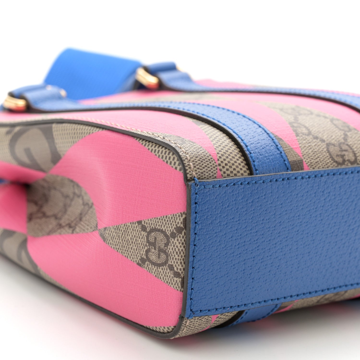Gucci GG Supreme Monogram Textured Dollar Calfskin Rhombus Mini Tote Bag Beige Ebony Pink Blue 8 of 9
