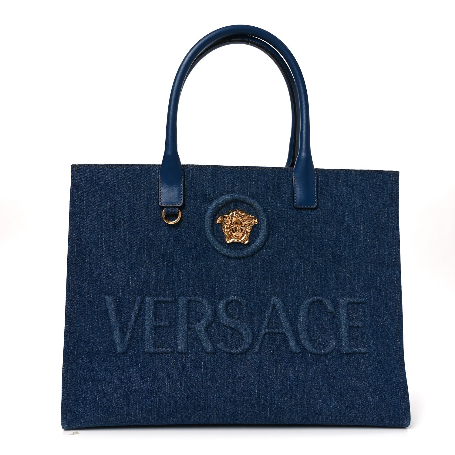 Versace Denim Calfskin La Medusa Tote Bag Blue 1858715 – FASHIONPHILE