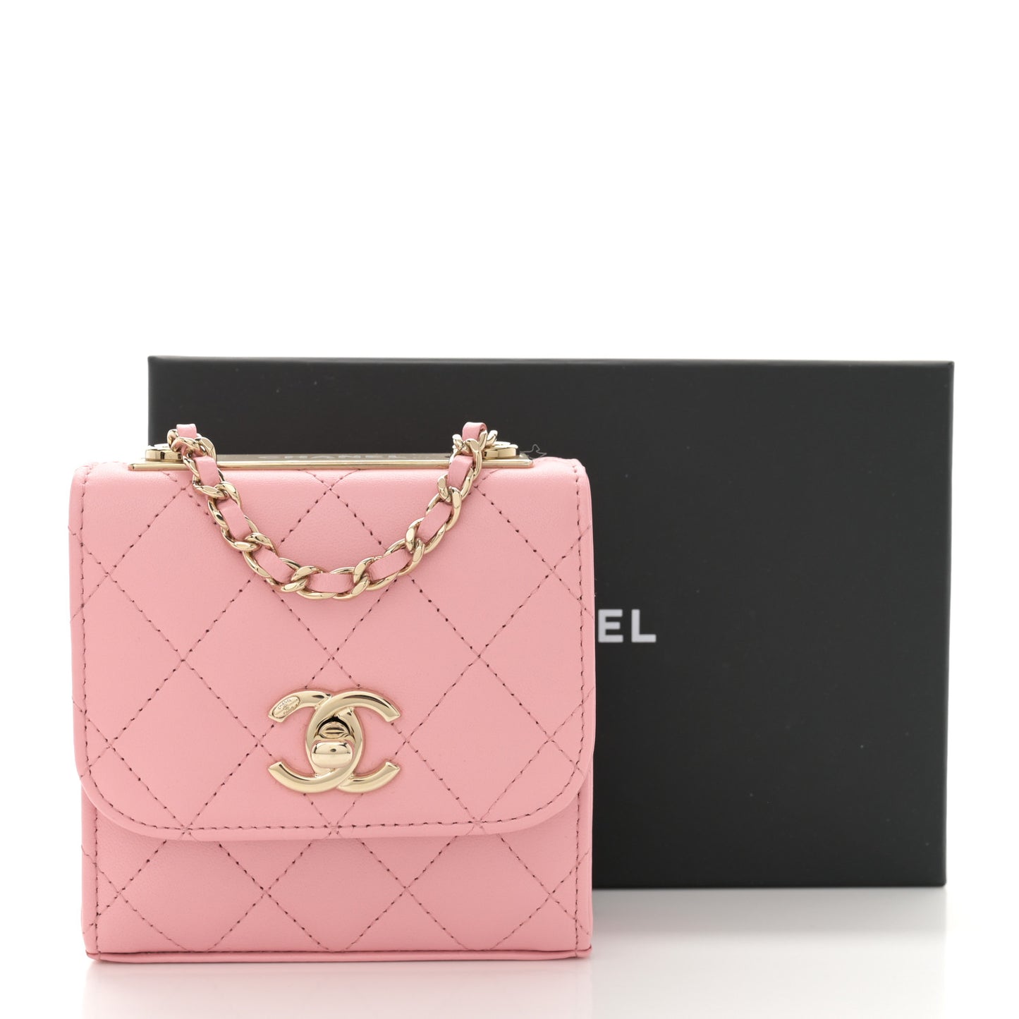 Lambskin Quilted Mini Trendy CC Clutch With Chain Pink
