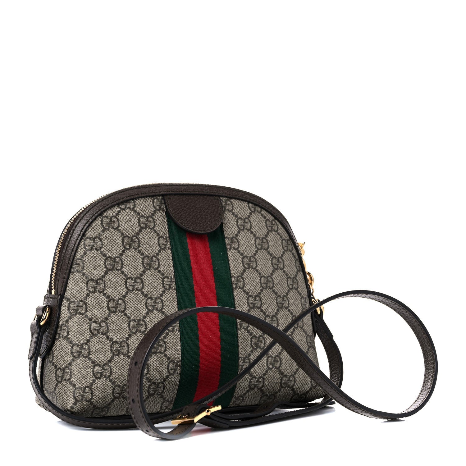 Gucci GG Supreme Monogram Textured Dollar Calfskin Web Small Ophidia Dome Shoulder Bag Beige Ebony New Acero 4 of 15