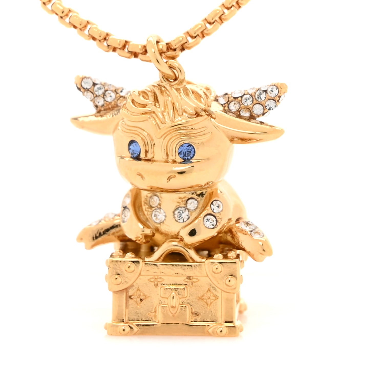Metal Crystal LV Rodeo Pendant Necklace Gold